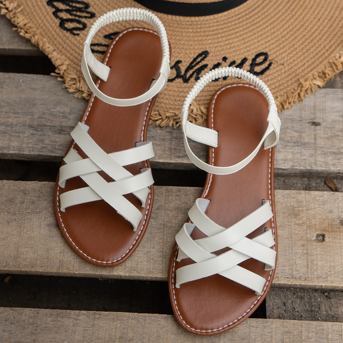 Breathable Beach Elastic Band Cross Strap Sandals