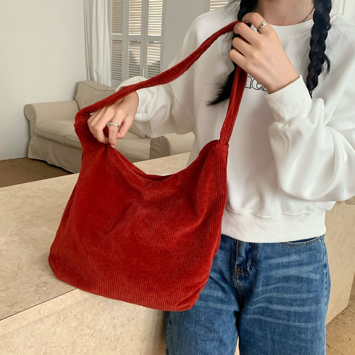 Corduroy Tote Bag Shoulder Bag