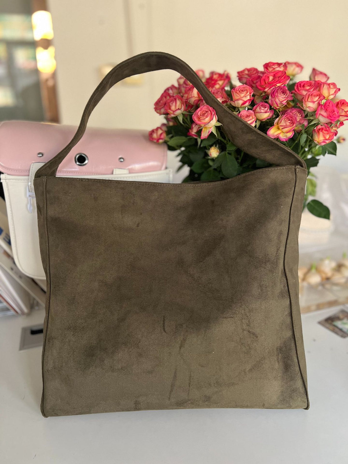 Suede Leather Crossbody Tote Bag for Women