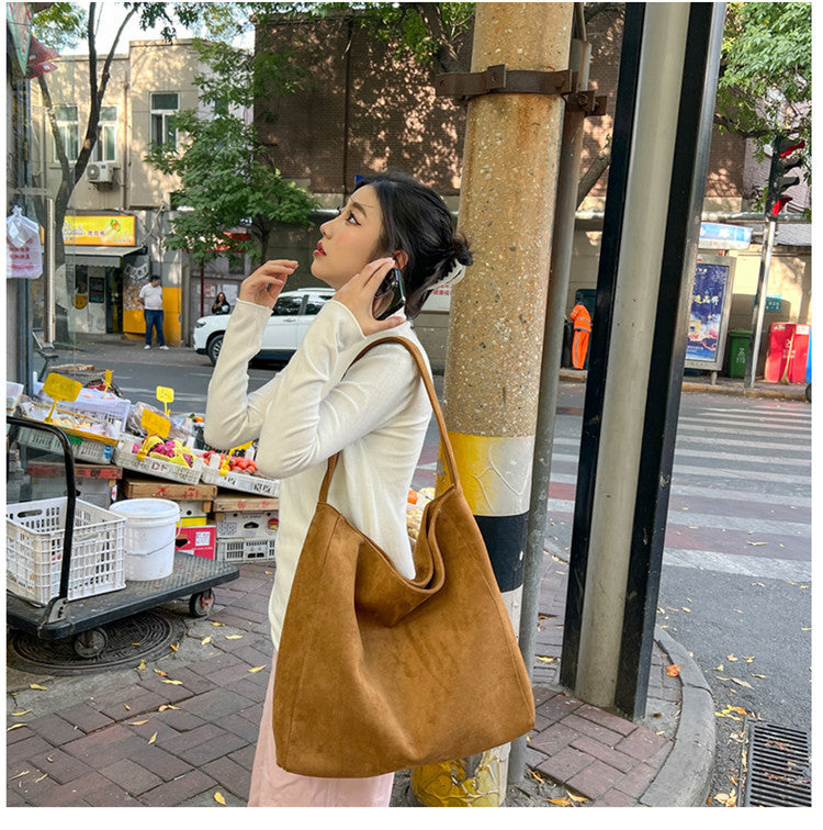 Versatile Retro Suede Commuter Tote Bag