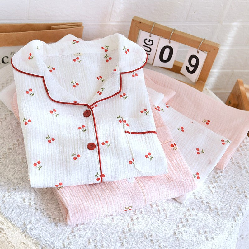 Women's Cotton Cartoon Lapel Pajama Set