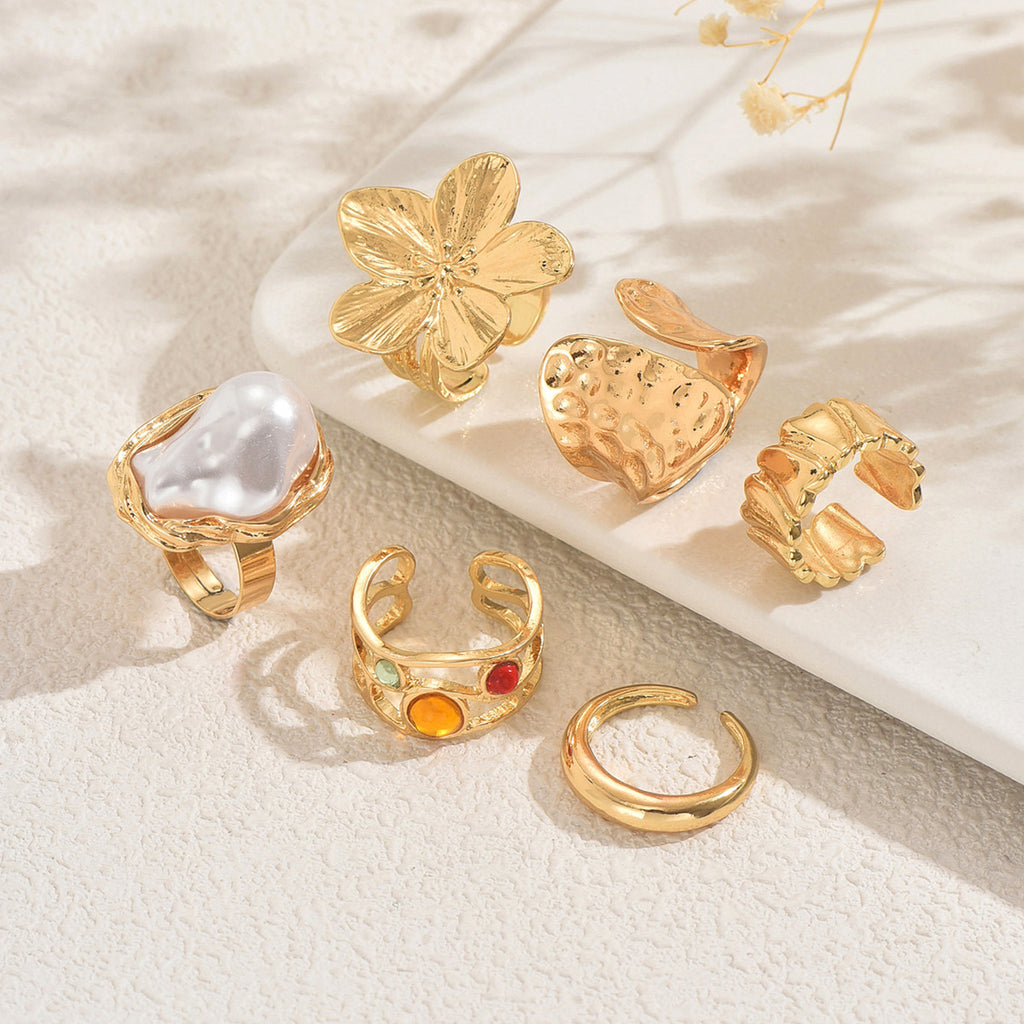 Ring Set Women's Floral Pearl Geometric