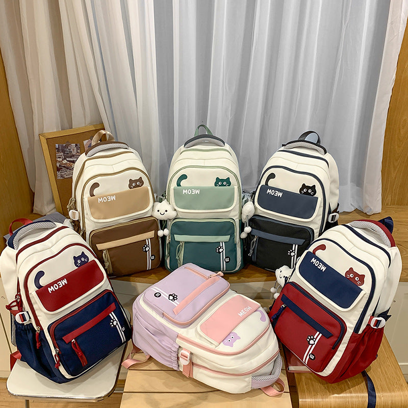 Trendy Color-Blocking Backpack Large Capacity