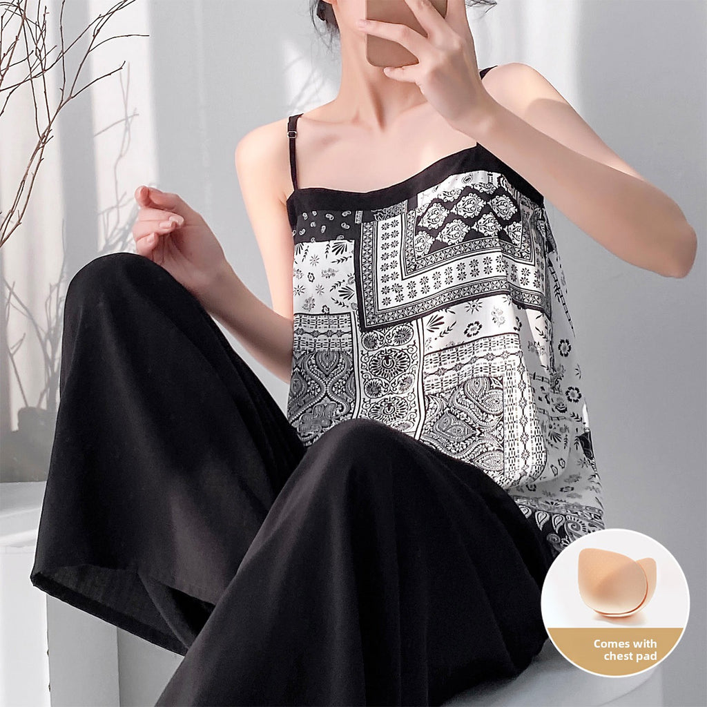 Cotton Silk Pajama Set with Strapless Camisole