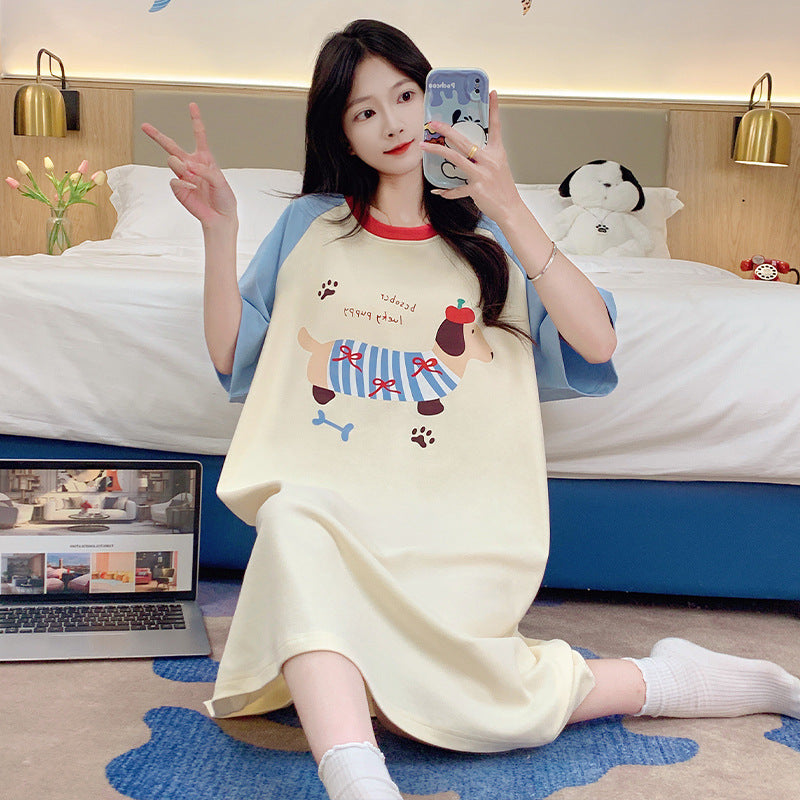 Women's Short Sleeve Nightgown Long Sleep Dress
