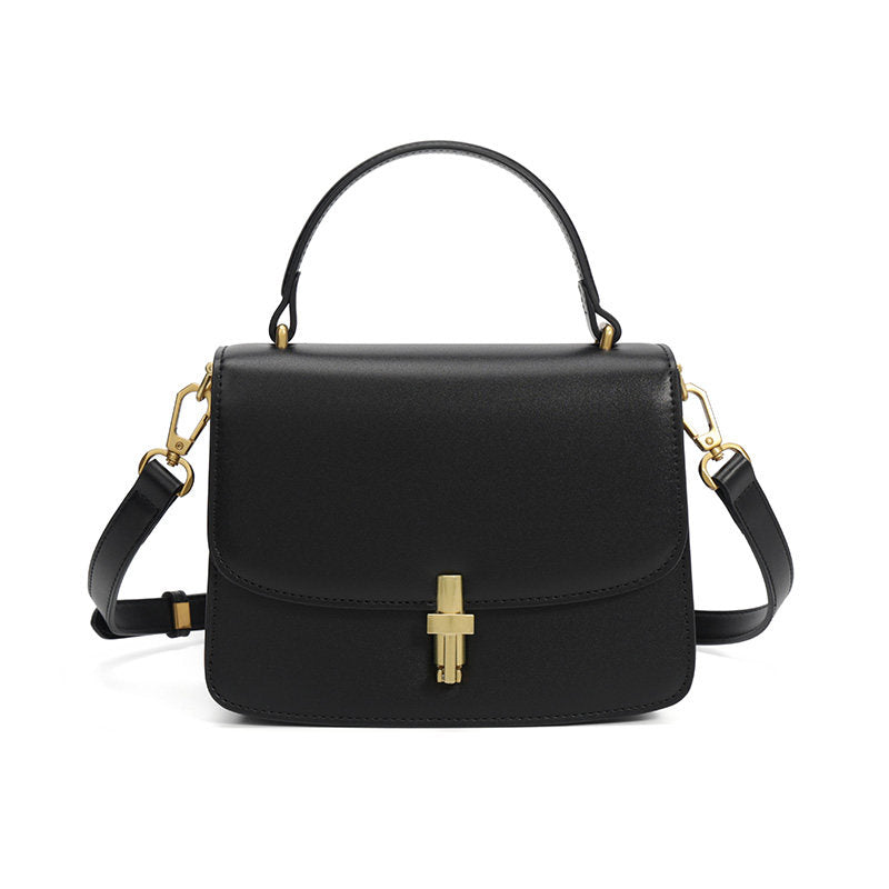 Metal buckle genuine leather small square handbag