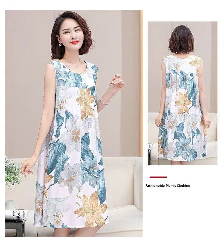 Womens Cotton Silk Sleeveless Nightgown