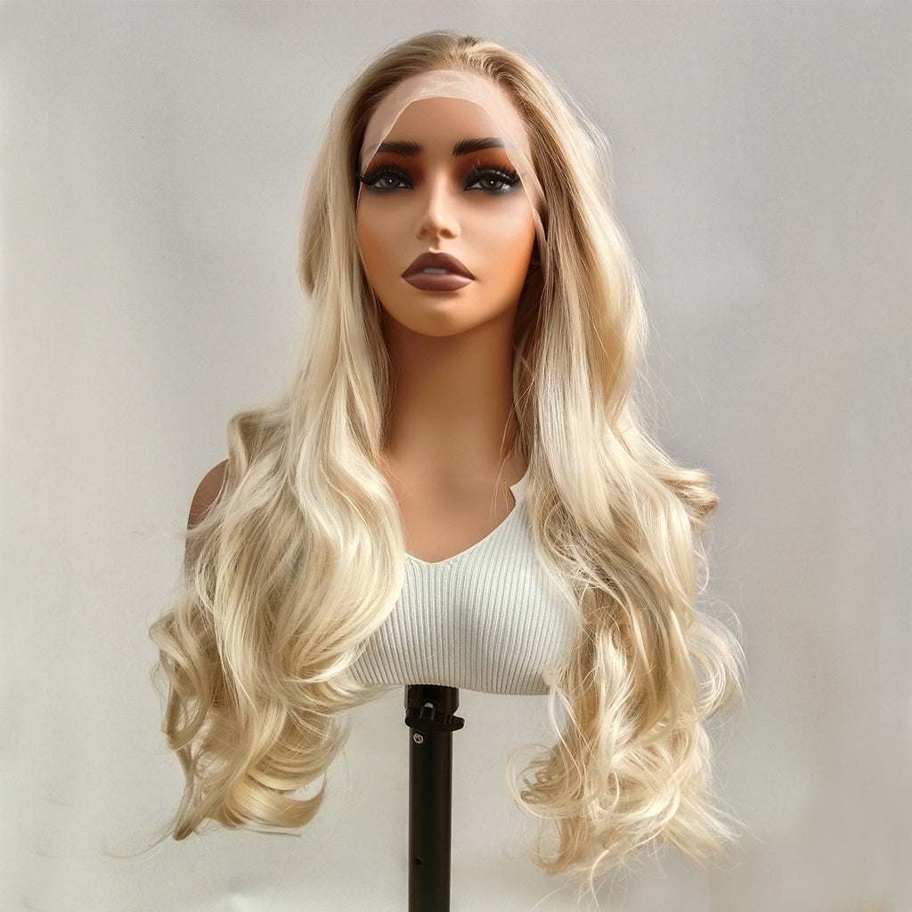 Front Lace Synthetic Wig Brown Platinum Gradient