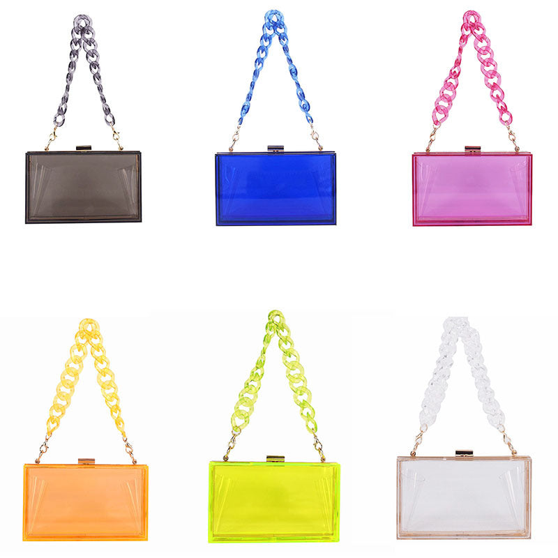 Transparent Acrylic Small Square Bag with Resin Chain