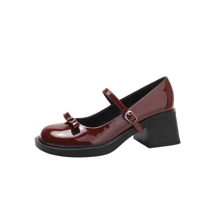 Women's Leather Buckle Heeled Shoes