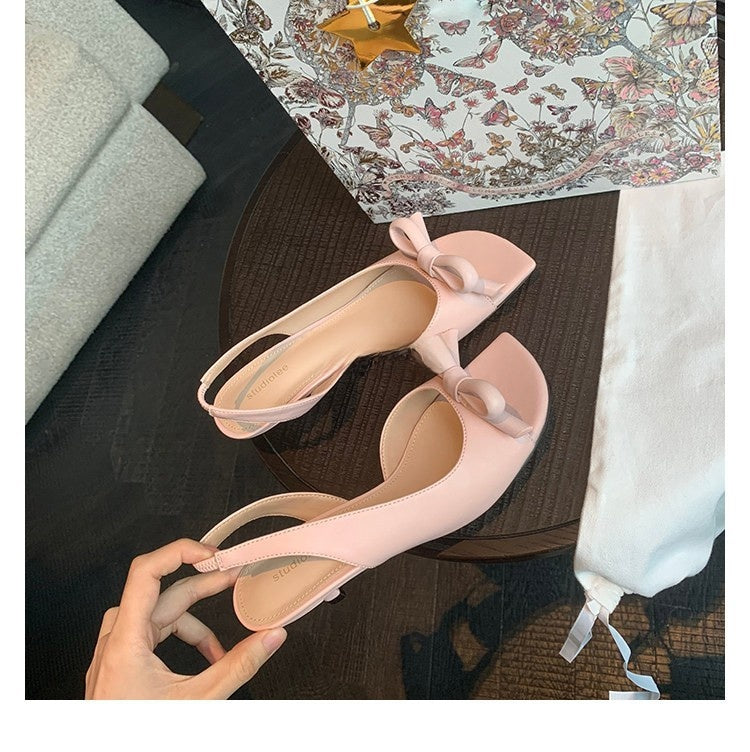 Bowknot Open-Toe Sandals Side Cutout Satin High-Heel Sandals for Women
