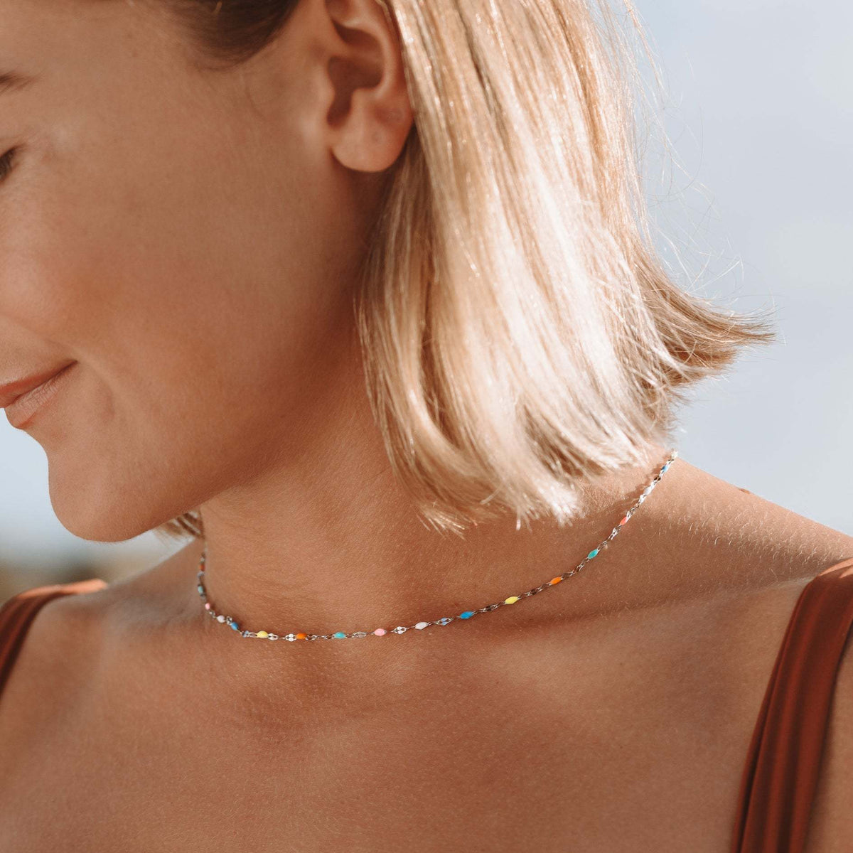 Five-color stainless steel necklace