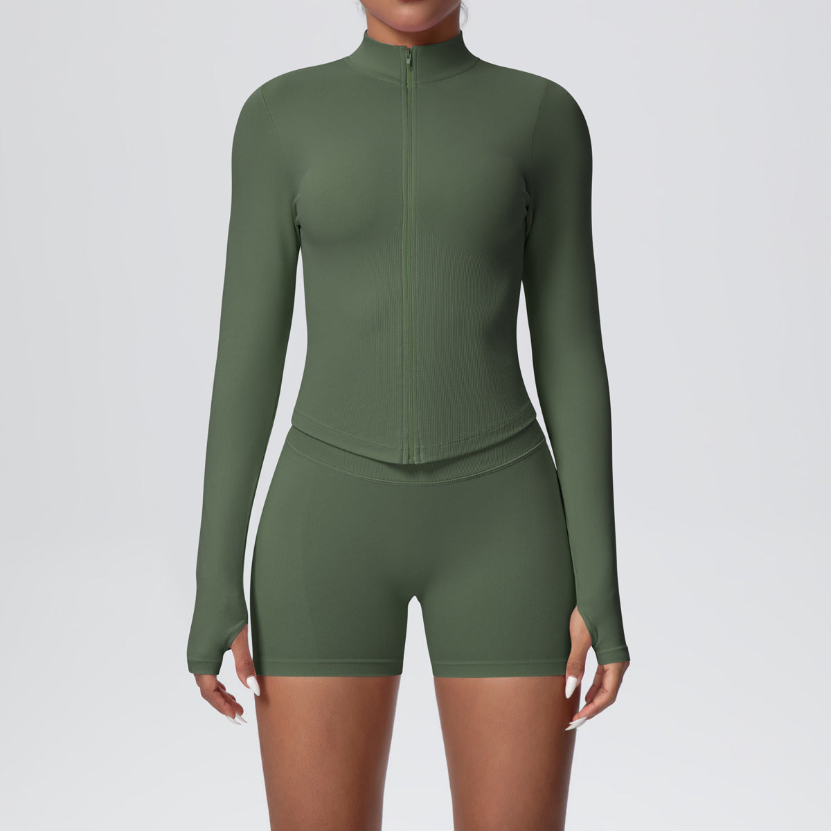 Womens Seamless Fitness Jacket and Shorts Set
