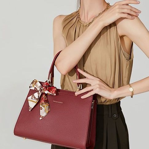 Fuguiming Magenta PU Leather Bow Tie Handbag