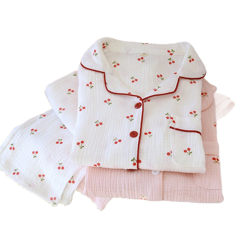 Women's Cotton Cartoon Lapel Pajama Set