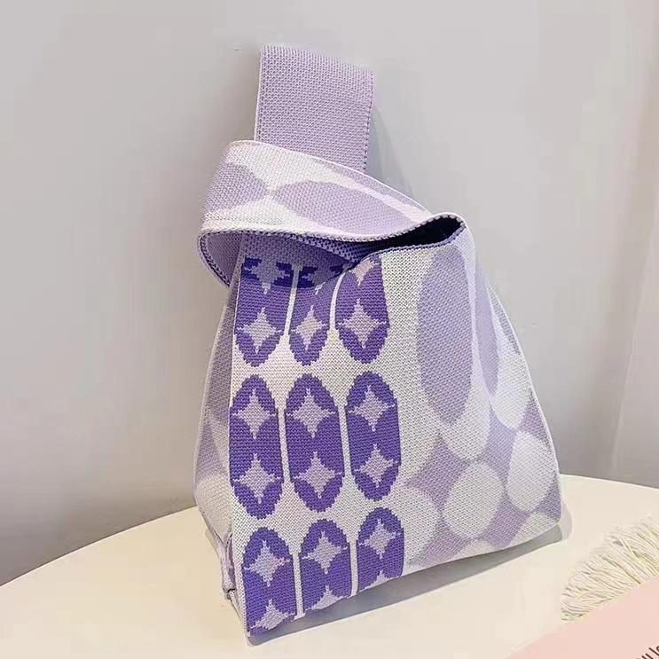 Knitted Woven Handbag with Floral Patterns
