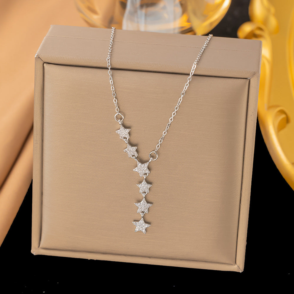 Dazzling Star and Floral Titanium Steel Necklace