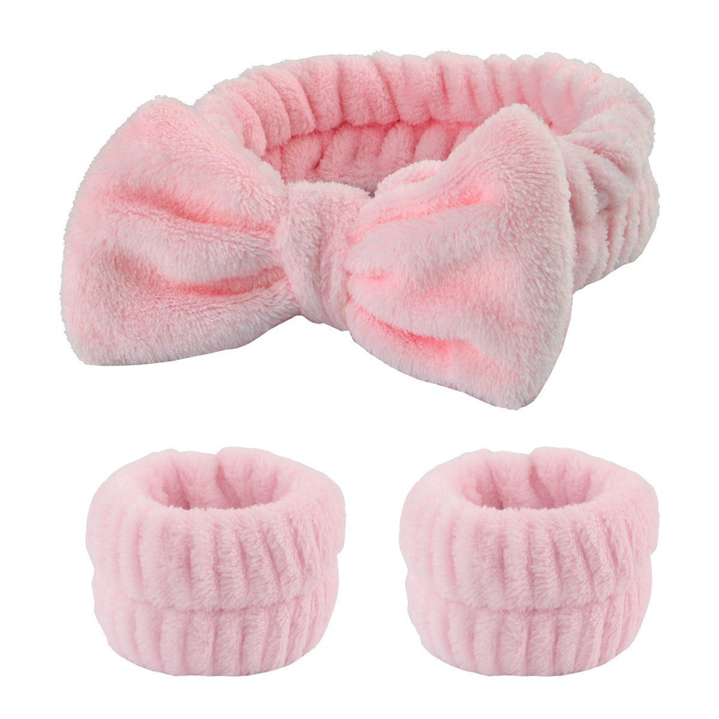 Soft Coral Fleece Hair and Wrist Band Set