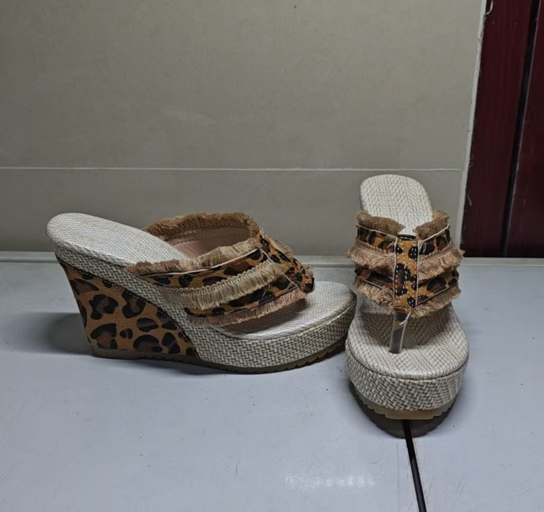 Womens Thick Sole Wedge Sandals Open Toe Denim Casual