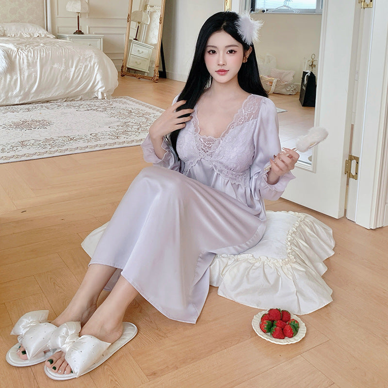Women Ice Silk Lace Nightgown