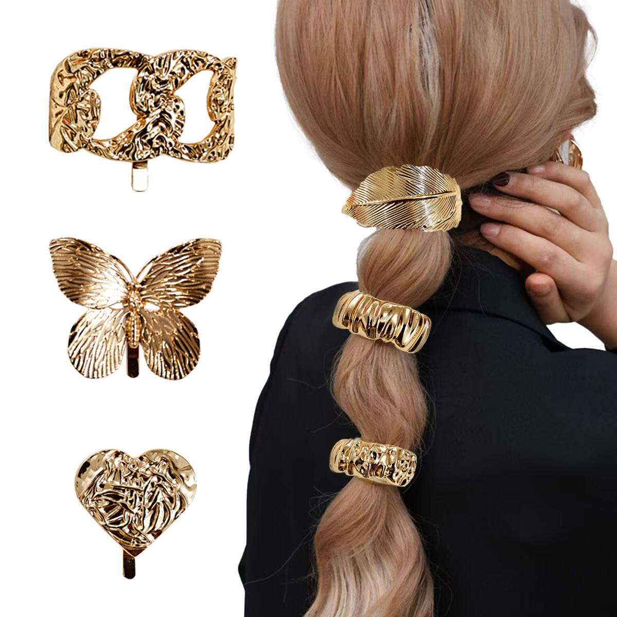 4pcs Lava Texture Hair Clips for Low Ponytail and Decorative Use