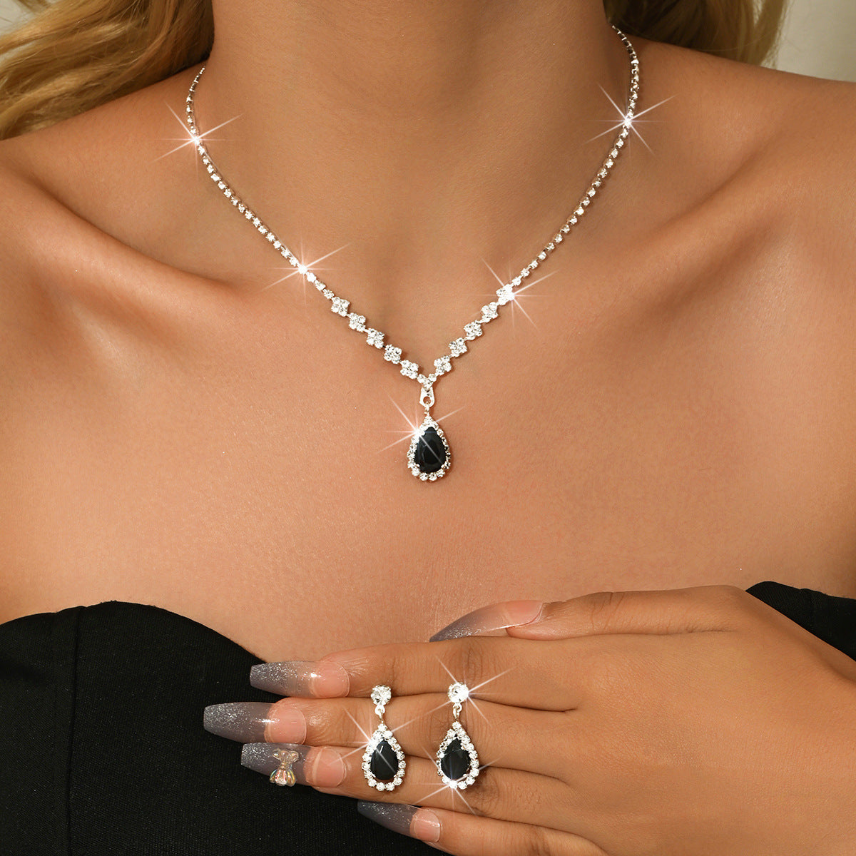 Fashion Minimalist Water Drop Pendant Necklace Earrings Bracelet Ring