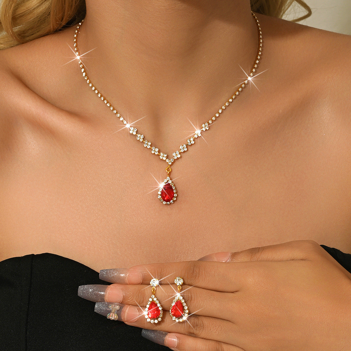 Fashion Minimalist Water Drop Pendant Necklace Earrings Bracelet Ring
