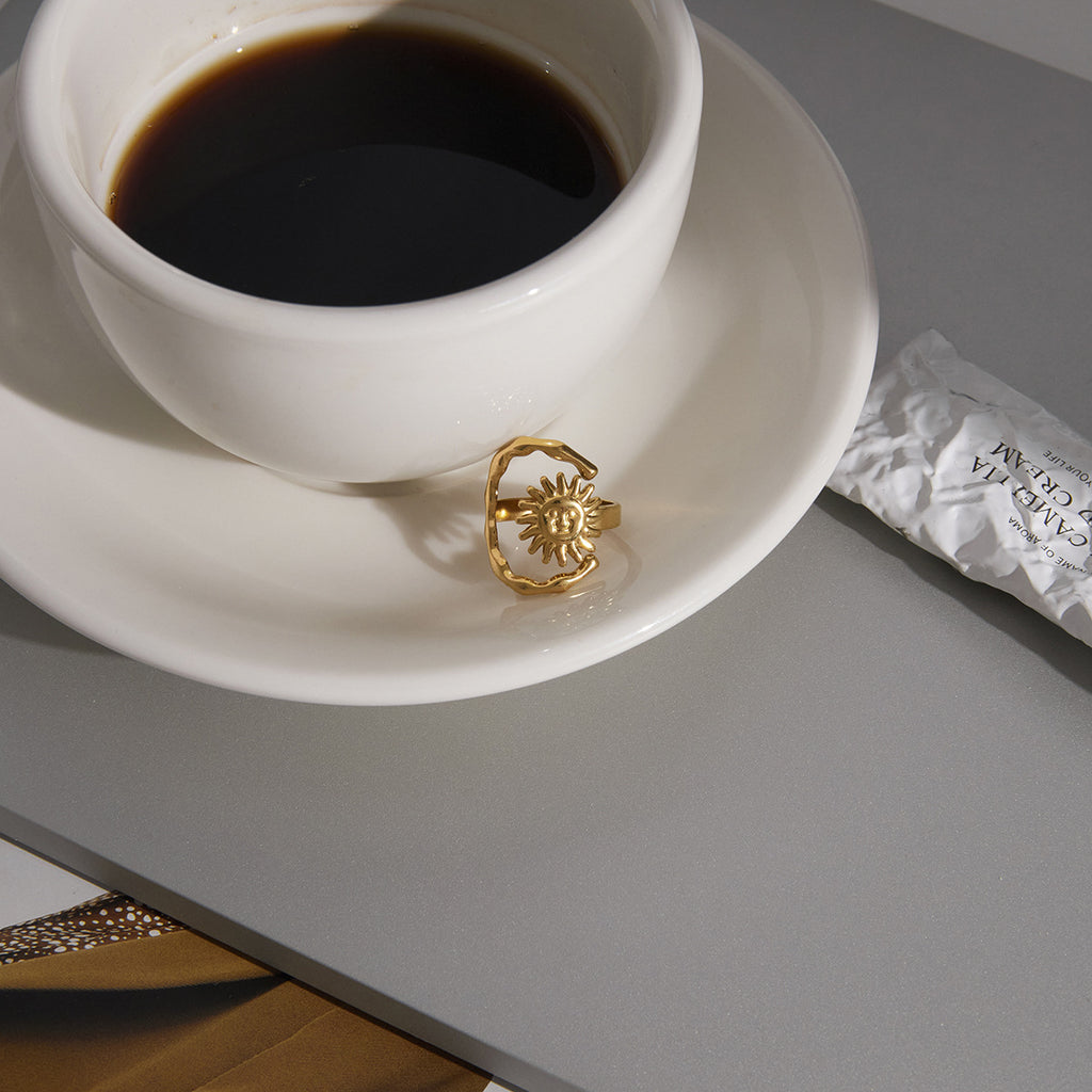 Sun Moon Open Ring Gold Plated