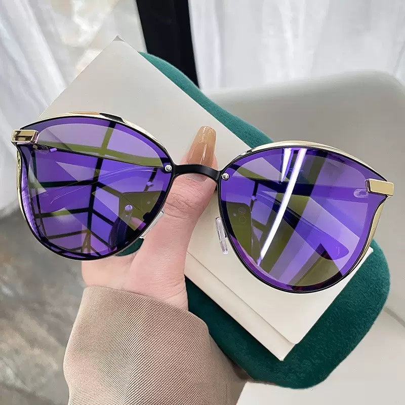 Fashion Polarized Sunglasses for Women Round Metal Frame UV400 Protection