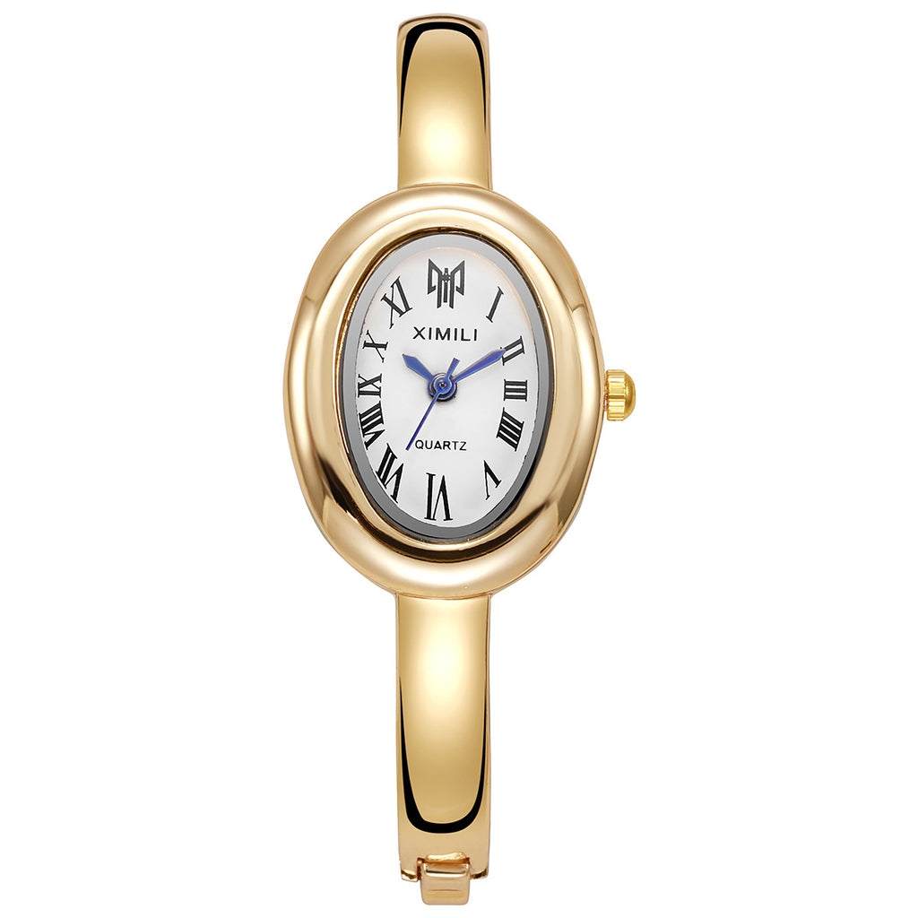 Elegant Oval Stainless Steel Quartz Watch