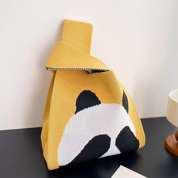 Knitted Woven Handbag with Floral Patterns