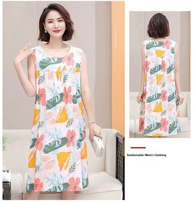 Womens Cotton Silk Sleeveless Nightgown