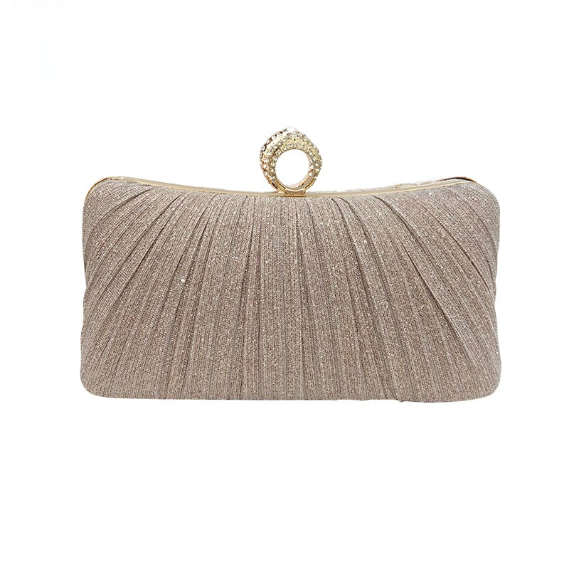 Pleated Shimmer Evening Clutch Bag with Ring Detail