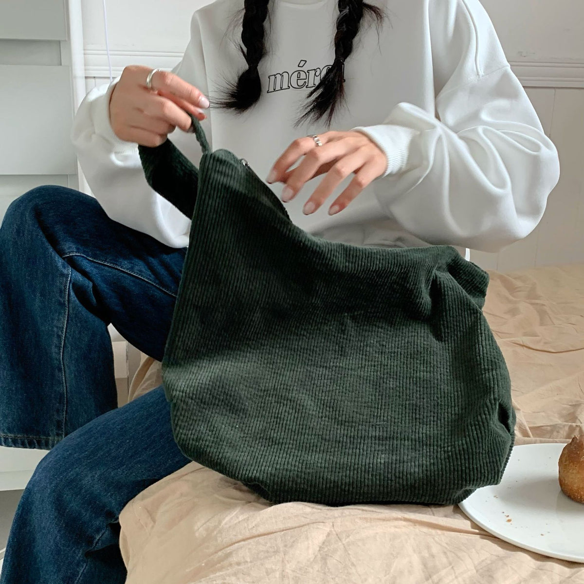Corduroy Tote Bag Shoulder Bag