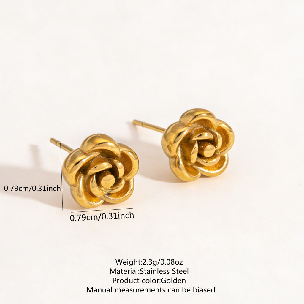 Stainless Steel Flower Necklace and Earring Set French Retro Gold Plated Jewelry