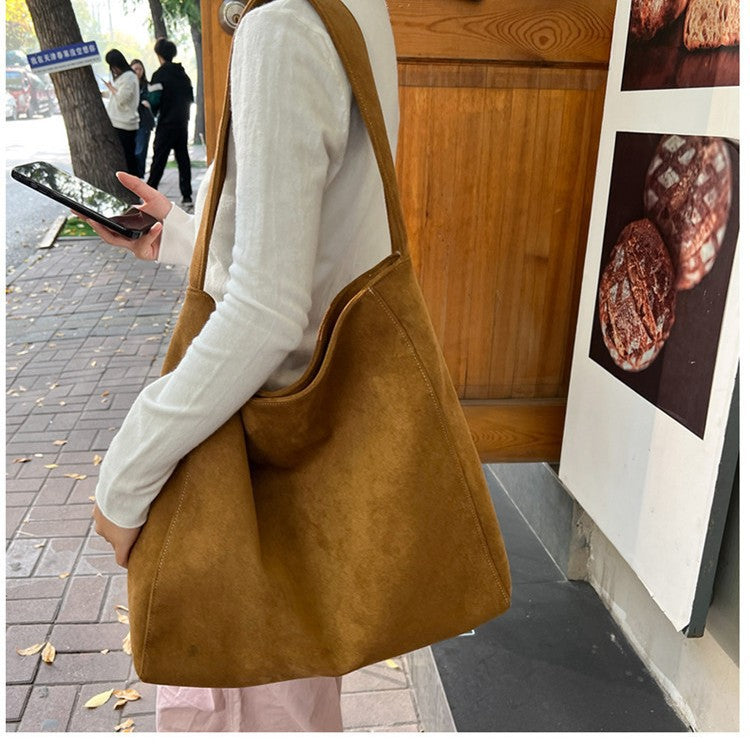 Versatile Retro Suede Commuter Tote Bag