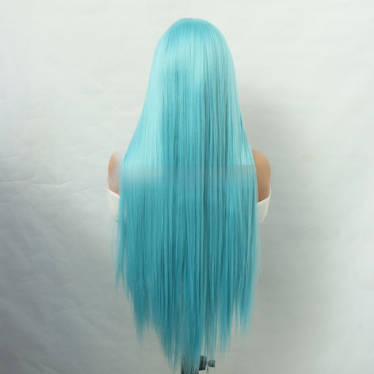 Front Lace Hand Knotted Wig Blue Long Straight High Temperature Fiber