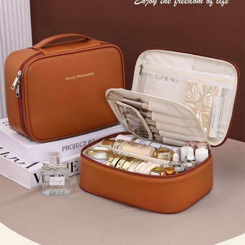 The large-capacity makeup bag is portable for going out
