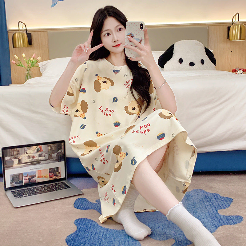 Women's Short Sleeve Nightgown Long Sleep Dress