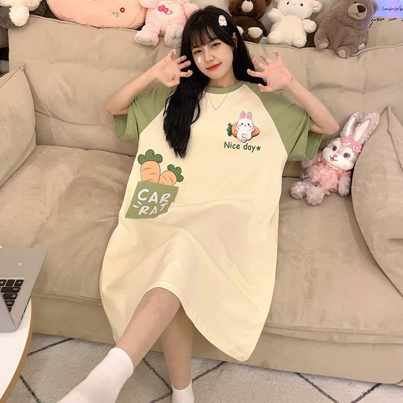 Women's Short Sleeve Nightgown Long Sleep Dress