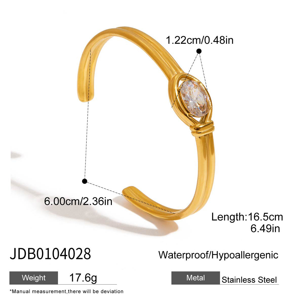 Stainless Steel, White Zircon, Double-Layered Open Stainless Steel Bracelet