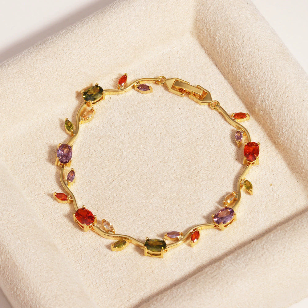 Multicolor Crystal Leaf Design Stackable Bracelet