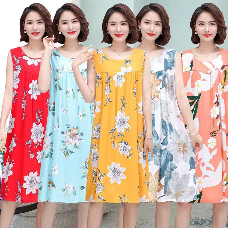 Womens Cotton Silk Sleeveless Nightgown