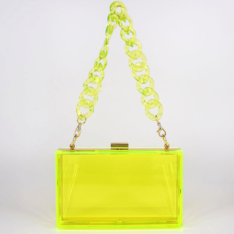 Transparent Acrylic Small Square Bag with Resin Chain