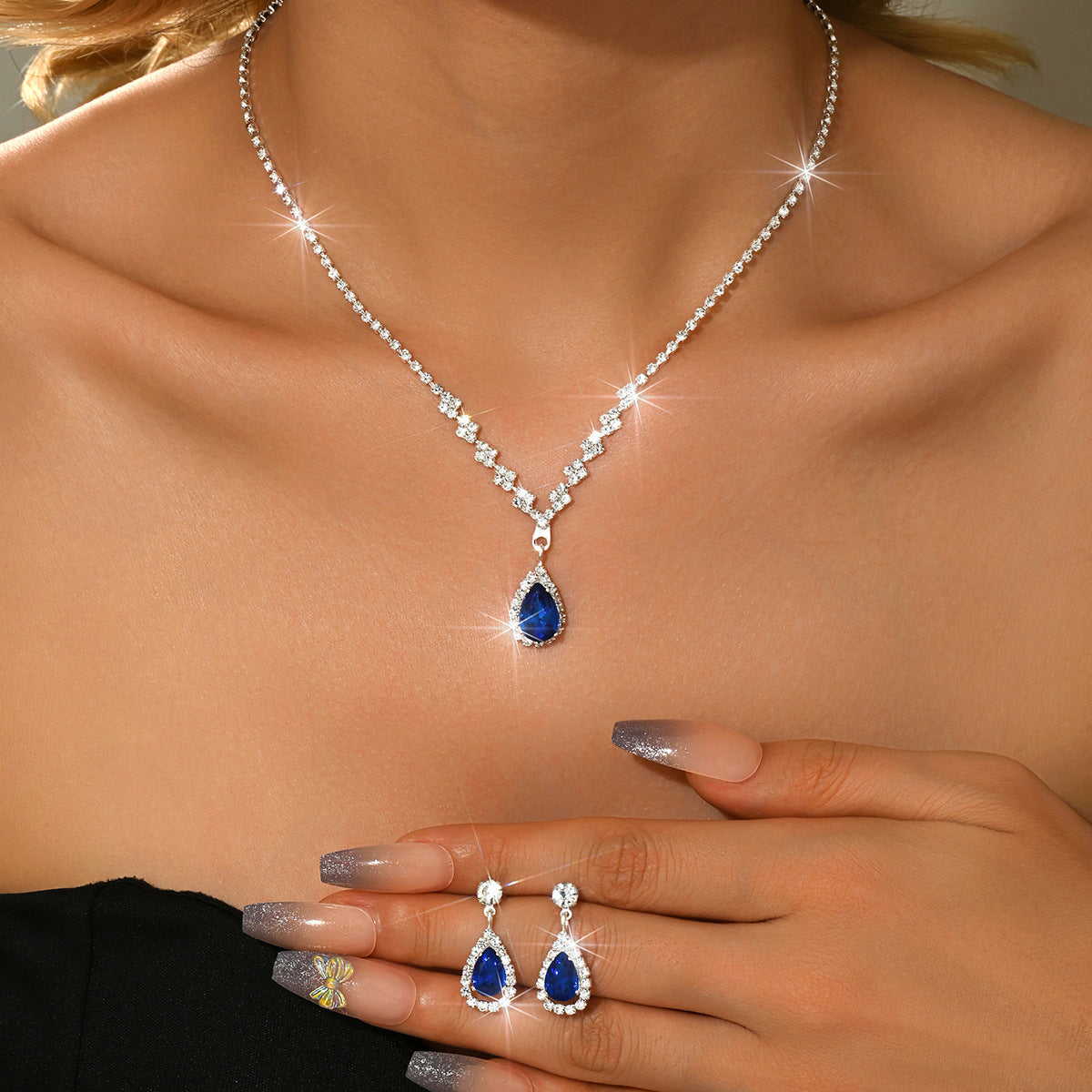 Fashion Minimalist Water Drop Pendant Necklace Earrings Bracelet Ring