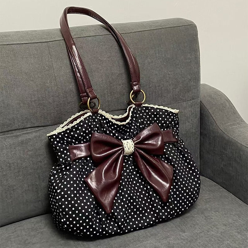 Vintage Polka Dot Bow Lace Shoulder Bag