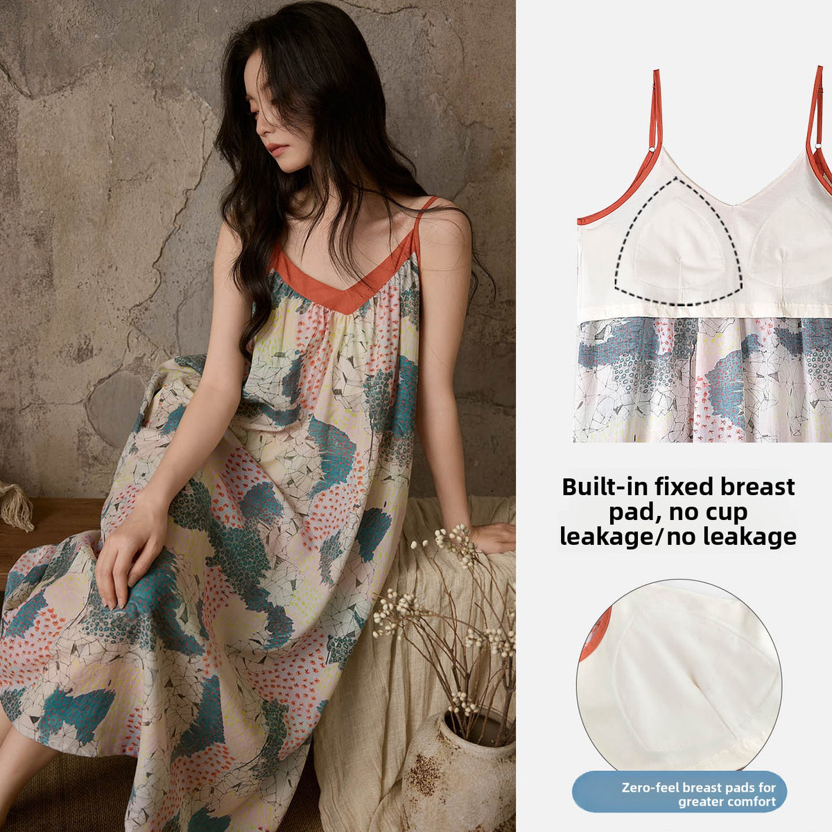 Womens Sleeveless Nightgown With Chest Pad