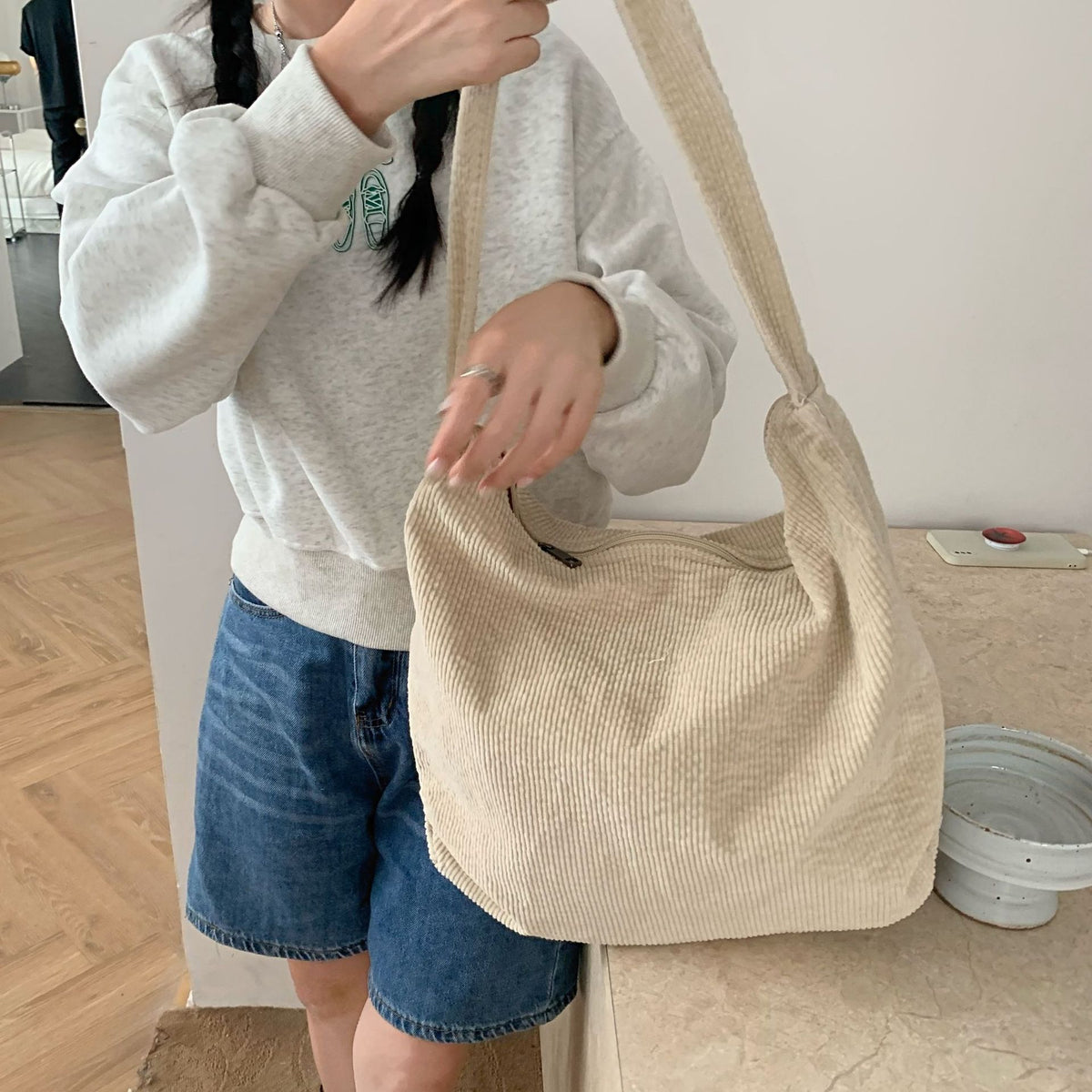 Corduroy Tote Bag Shoulder Bag
