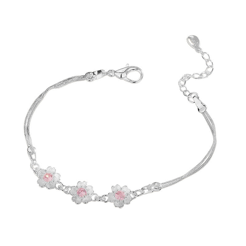 Pink Cherry Blossom Zirconia Double Layer Bracelet