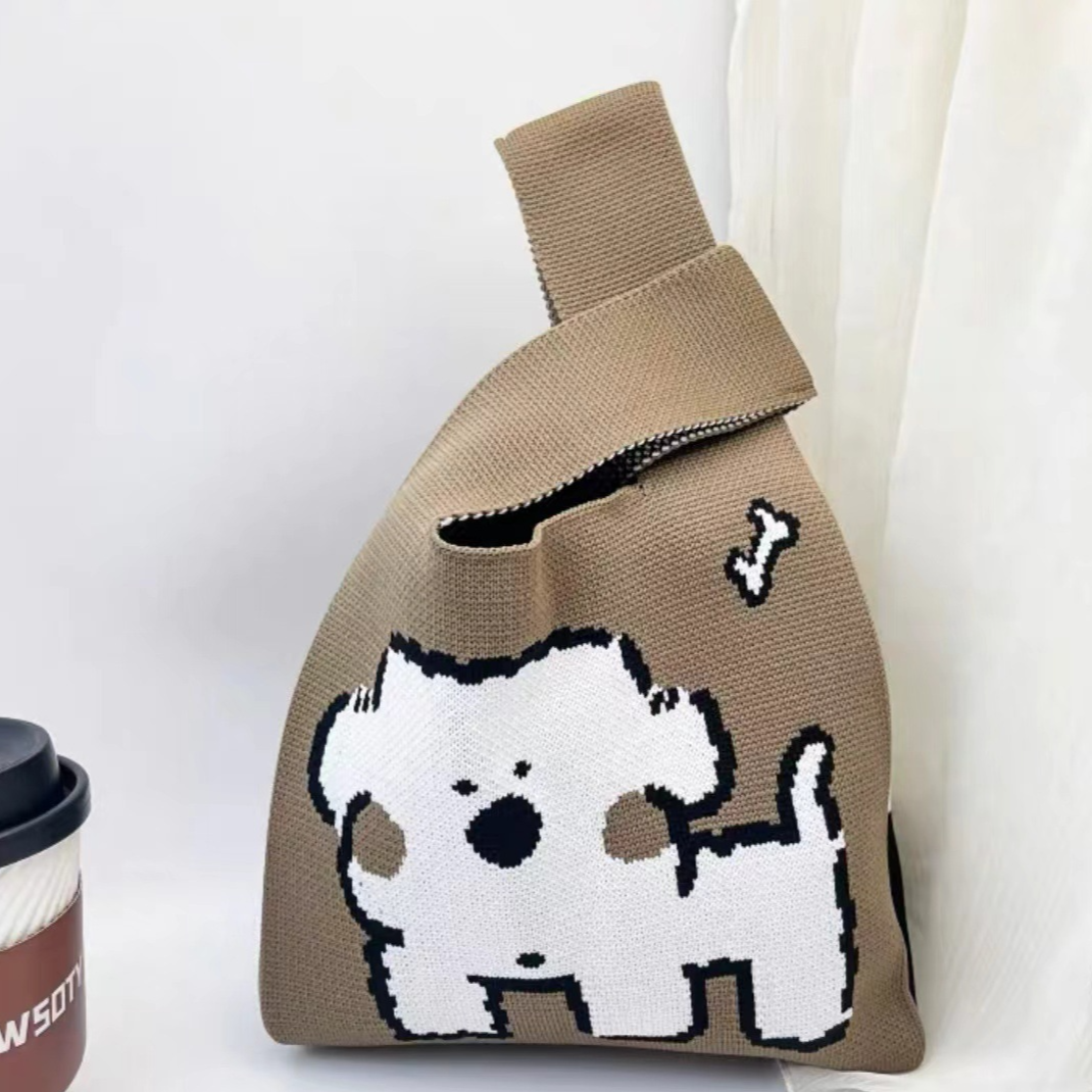 Knitted Woven Handbag with Floral Patterns